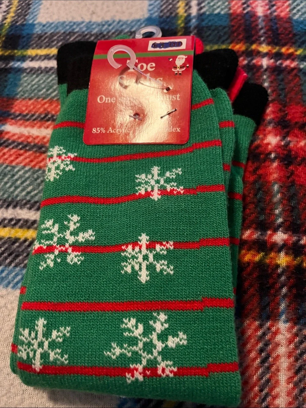 Green Snowman Toe Socks with Red Accents